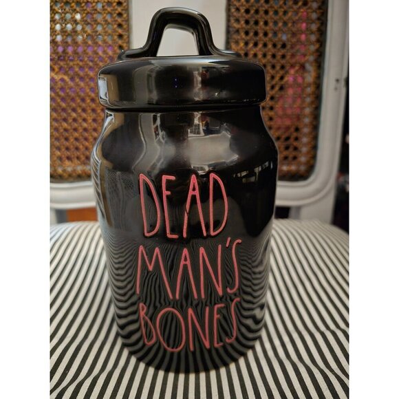NWT Rae Dunn Halloween Dead Man's Bones Canister Black Orange - Picture 2 of 12